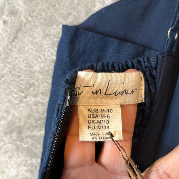 Lost In‎ Lunar Women's Navy Luca Linen Blend Pantsuit Size Medium New - Picture 3 of 8